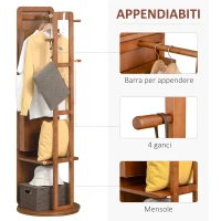 HOMCOM Specchio da Terra Girevole con Armadietto Portagioie e Appendiabiti, MDF e Legno, Ф50x169cm, Noce Chiaro(m-6)