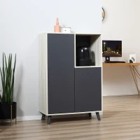 HOMCOM Libreria Moderna in Legno con 2 Ante e Vano Aperto, Mobile Multiuso per Soggiorno, Camera da Letto, Ufficio, Grigio Scuro(m-2)