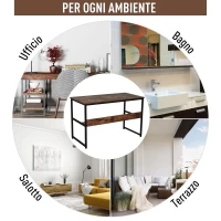 HOMCOM Scrivania Moderna Design Industriale in Metallo e Pannelli Truciolari Impermeabili e Antigraffio con Mensola, 120x60x77cm(m-7)