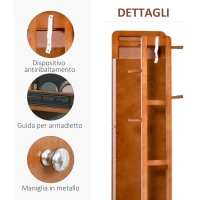 HOMCOM Specchio da Terra Girevole con Armadietto Portagioie e Appendiabiti, MDF e Legno, Ф50x169cm, Noce Chiaro(m-7)