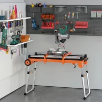 HOMCOM Outil 5 en 1 support pour scie à onglet avec extensions, établi atelier pliant de bricolage, échafaudage, plateforme de réparation chariot alu. hauteur longueur réglables plateau amovible métal(m-2)