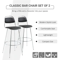 HOMCOM Set 2 Sgabelli da Bar Alti con Schienale e Poggiapiedi, Seduta in PU e Struttura in Metallo, Stile Industriale Moderno, 42.5x48.5x104 cm, Nero(m-4)