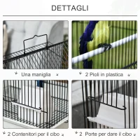 PawHut Gabbia per Uccelli in Metallo e Plastica con Maniglia di Trasporto e Vassoio Estraibile, 51x40x67cm(m-7)
