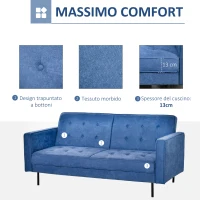 HOMCOM Divano Letto a 1 Piazza in Tessuto, Seduta 3 Posti e Schienale a 3 Reclinazioni, 187x91x85cm(m-6)