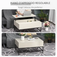 HOMCOM Tavolino Sollevabile da Salotto, Tavolo da Caffè in Legno con Piano Alzabile e Vano Contenitore, 90x60.5x45.5cm(m-5)