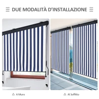 Outsunny Tenda Avvolgibile a Rullo da Esterno, Impermeabile, Funzionamento Manovella, Grigia Bianca e Blu 140 x 200 cm(m-6)