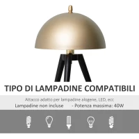 HOMCOM Lampada da Tavolo a Treppiede con Paralume Dorato in Metallo, Attacco E27, Ф30x62cm(m-6)