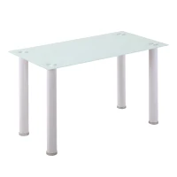 HOMCOM Tavolo Rettangolare Moderno da Cucina e Soggiorno, Gambe Rotonde in Metallo e Piano in Vetro Temperato, 120x60x75cm, Bianco(m-1)