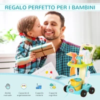 HOMCOM Set Pulizie Giocattolo per Bambini 3-6 Anni con Carrello, Scopa, Secchio e Mocio, 17 Accessori, 30x29x55cm(m-7)