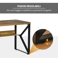 HOMCOM Scrivania Moderna Stile Industriale in Metallo e MDF, Mensola e Gambe a K per Camera e Ufficio, 140x60x76cm Nero Marrone(m-5)