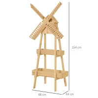 Outsunny Plantenetagere windmolen bloemstandaard bamboe bloemplank tuin hout natuur(m-3)