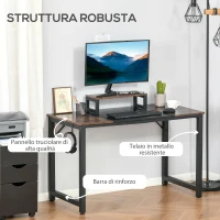 HOMCOM Scrivania Vintage da Ufficio Stile Industriale, Scrivania Porta PC con Supporto per il Monitor e Gancio, Marrone e Nero, 120x60x73.5cm(m-5)