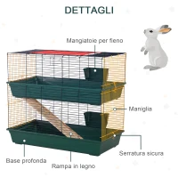 PawHut Gabbia per Conigli Porcellini d'India e Piccoli Animali a 2 Livelli con Rampa, 3 Porte e 2 Mangiatoie, 118x59x102cm(m-5)