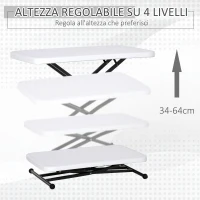 Outsunny Tavolino Pieghevole da Giardino in Metallo e PE, Altezza Regolabile su 4 Livelli, Nero e Bianco, 64x46x34-64cm(m-5)
