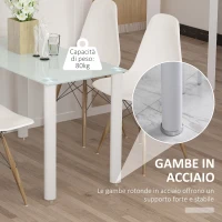 HOMCOM Tavolo Rettangolare Moderno da Cucina e Soggiorno, Gambe Rotonde in Metallo e Piano in Vetro Temperato, 120x60x75cm, Bianco(m-6)