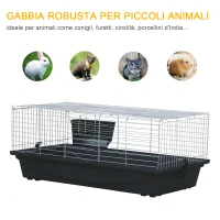 PawHut Gabbia per Conigli Conigliera da Casa 2 Aperture Vassoio Rimovibile Lavabile Ferro e Plastica 100×55×41cm(m-7)