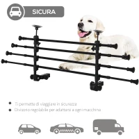 PawHut Divisorio Auto per Cani Regolabile in Altezza e Larghezza, in Ferro e ABS 85-140L x 30-50Acm, Nero(m-6)