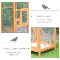 PawHut Gabbia per Uccellini da Esterno in Legno di Pino, Voliera con 2 Aperture e Scaletta, 68x63x165cm(m-6)