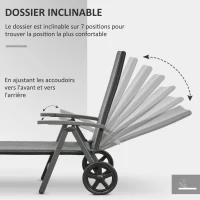Outsunny Transat bain de soleil pliable style colonial inclinaison réglable multipositions accoudoirs roues résine tressée 4 fils noir(m-4)