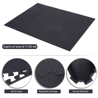 HOMCOM Tappeto Puzzle Gioco per Bambini Cameretta 32 Pezzi in EVA Morbido Ecologico Atossico Nero 63×63cm(m-4)