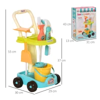 HOMCOM Set Pulizie Giocattolo per Bambini 3-6 Anni con Carrello, Scopa, Secchio e Mocio, 17 Accessori, 30x29x55cm(m-3)