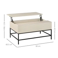 HOMCOM Tavolino Sollevabile da Salotto, Tavolo da Caffè in Legno con Piano Alzabile e Vano Contenitore, 90x60.5x45.5cm(m-3)