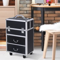 HOMCOM Valise trolley maquillage mallette cosmétique vanity poignée télescopique réglable 36L x 23l x 58H cm alu noir(m-2)