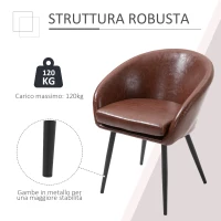 HOMCOM Sedia per Soggiorno Imbottita Stile Vintage con Braccioli, Gambe in Metallo e Rivestimento PU, 61x58x74cm, Marrone(m-6)