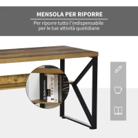 HOMCOM Scrivania Moderna Stile Industriale in Metallo e MDF, Mensola e Gambe a K per Camera e Ufficio, 140x60x76cm Nero Marrone(m-4)