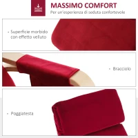HOMCOM Sedia a Dondolo in Legno con Poggiagambe Regolabile e Tasca Portaoggetti, per Relax o Allattamento, Rossa(m-7)