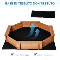 Outsunny Sabbiera per Bambini in Legno con Sedili e Copertura, Età 3-8 Anni, 139.5x139.5x21.5cm(m-6)