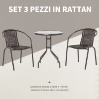 Outsunny Set Tavolo Pieghevole e 2 Sedie da Giardino in Acciaio e Rattan PE, Arredamento da Esterno da 3 Pezzi Marrone(m-4)