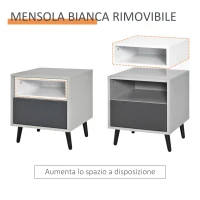 HOMCOM Mobiletto Basso Comodino con Cassetto e Mensola Rimovibile, Gambe in Metallo, per Casa Ufficio, Grigio e Bianco, 40x40x45cm(m-4)