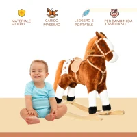 HOMCOM Cavallo a Dondolo in Legno con Suono Animale Regalo Giocattolo per i Bambini, 74 x 28 x 65 cm, Marrone(m-7)