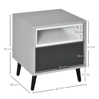 HOMCOM Mobiletto Basso Comodino con Cassetto e Mensola Rimovibile, Gambe in Metallo, per Casa Ufficio, Grigio e Bianco, 40x40x45cm(m-3)