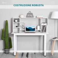 HOMCOM Scrivania Ufficio e Casa per Computer con Scaffale e Ampio Piano di Lavoro, Struttura Legno e Metallo 120x60x125cm, Bianco(m-7)