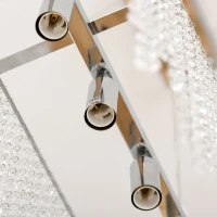 HOMCOM Lampadario Moderno a Gocce, 128 Pendenti in Cristallo e Base in Metallo, 7 Attacchi E14 40W, 80x20x130cm Argento(m-7)
