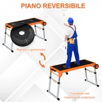 HOMCOM Banco da Lavoro Pieghevole 5 in 1, Carrello, Trabattello e Supporto per Troncatrice Radiale, Altezza Regolabile, 124-131x55.5x65.5-86cm(m-6)