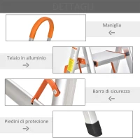 HOMCOM Scala Professionale in Alluminio con 5 Gradini di 13.5 cm Pieghevole, Richiudibile e Salvaspazio, 53x85x165cm(m-7)