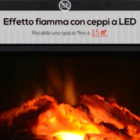 HOMCOM Camino Elettrico da Tavolo con Effetto Fiamma, Caminetto con Potenza Regolabile 600/1200W, Copertura 10-15m², Nero(m-7)