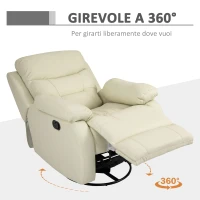 HOMCOM Poltrona Relax Reclinabile a 150°, Girevole e con Poggiapiedi, Similpelle PU e Metallo, Bianco, 90x101x102cm(m-5)