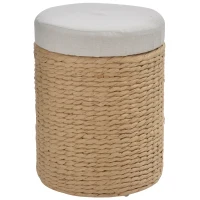 HOMCOM Tabouret de Rangement Repose-Pieds 2 en 1 Design Simple et Moderne Idéal pour Salon Chambre Salle de Bain Ø 30 x 40 cm Beige(m-1)