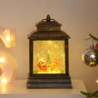 HOMCOM Decorazione Natalizia Lanterna con Babbo Natale in Slitta, Luci e Musica, Alimentazione USB, Bronzo(m-7)