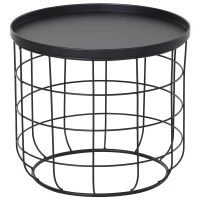 Outsunny Set 2 Pezzi Tavolini da Caffè, Tavolino Contenitore per Soggiorno in Metallo Nero, Φ50x50cm & Φ41.5x35.5cm(m-4)