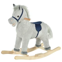 HOMCOM Cavallo a Dondolo per Bambini 3-6 Anni con Suoni in Peluche, 73x35x64cm, Grigio(m-1)