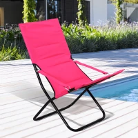 Outsunny Fauteuil de jardin camping pliable dim. 86L x 61l x 94H cm métal époxy anticorrosion noir tissu oxford rose(m-2)