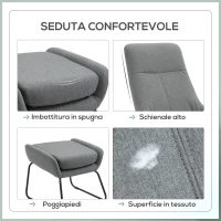 HOMCOM Set Poltrona con Pouf Poggiapiedi Imbottiti, Arredamento Casa e Ufficio in Metallo e Tessuto, Grigio(m-5)