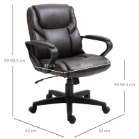Vinsetto Sedia da Ufficio con Funzione Dondolio in Similpelle Marrone con Altezza Regolabile, Design Elegante ed Ergonomico, 62x62x90-99.5cm(m-3)