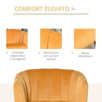 HOMCOM Poltrona in Velluto per Soggiorno, Poltroncina per Camera da Letto in Stile Vintage Gialla 79x66.5x79cm(m-7)