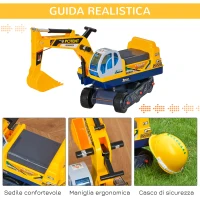 HOMCOM Ruspa Giocattolo con Escavatore Manuale, Seduta Girevole e Casco, Gioco Cavalcabile Bambini 2-3 Anni, 77x26x55cm, Giallo(m-6)